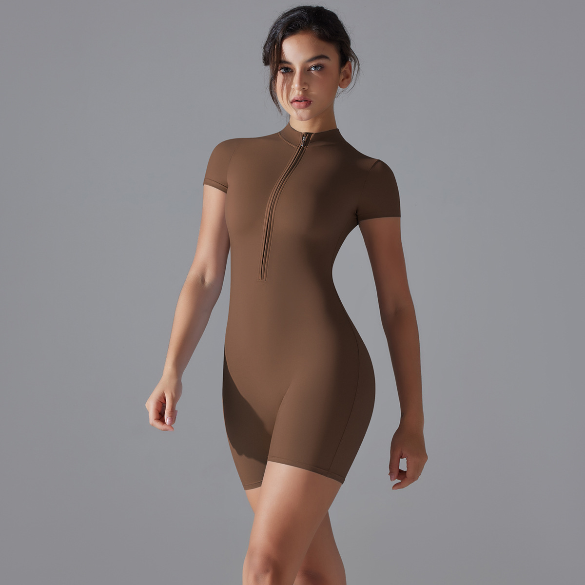 Womens Yoga Athletic Bodysuit High Neck Performance Activewear